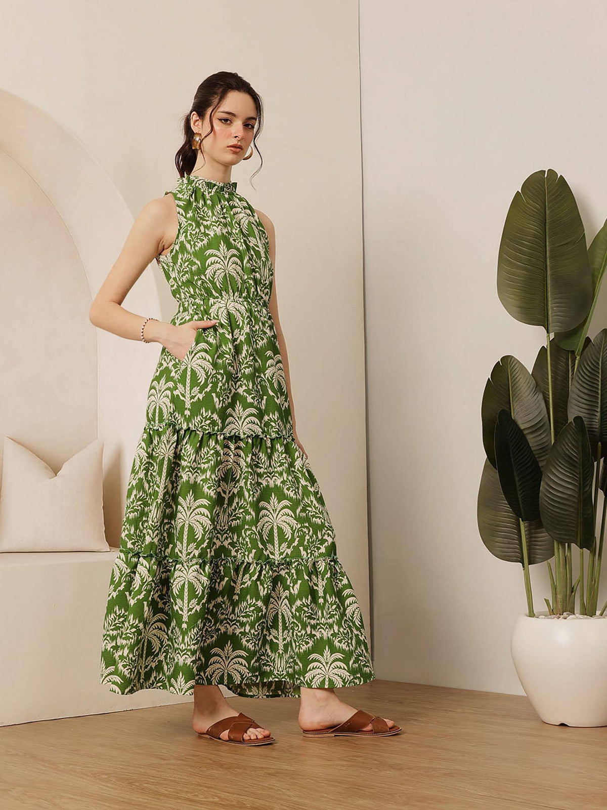 Green High Neck Dress | D56 - view 4