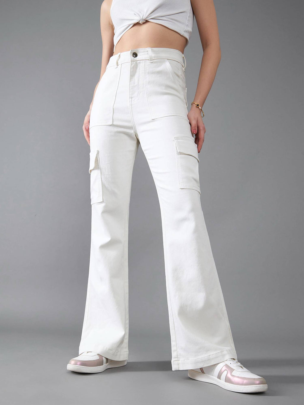 Womens Light Blue Bootcut High Rise Clean Look Regular Stretchable Denim Jeans | BT10 - view 13