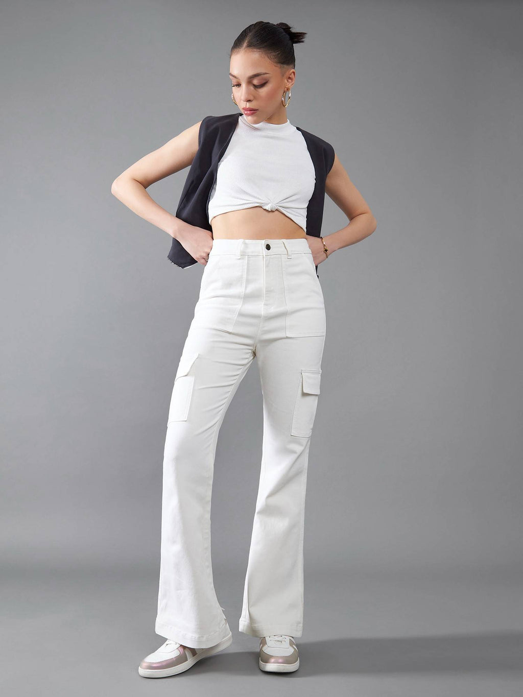 Womens Light Blue Bootcut High Rise Clean Look Regular Stretchable Denim Jeans | BT10 - view 14