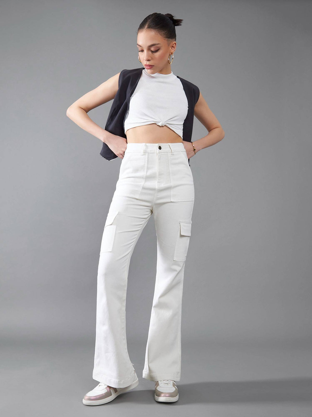 Womens Light Blue Bootcut High Rise Clean Look Regular Stretchable Denim Jeans | BT10 - view 14