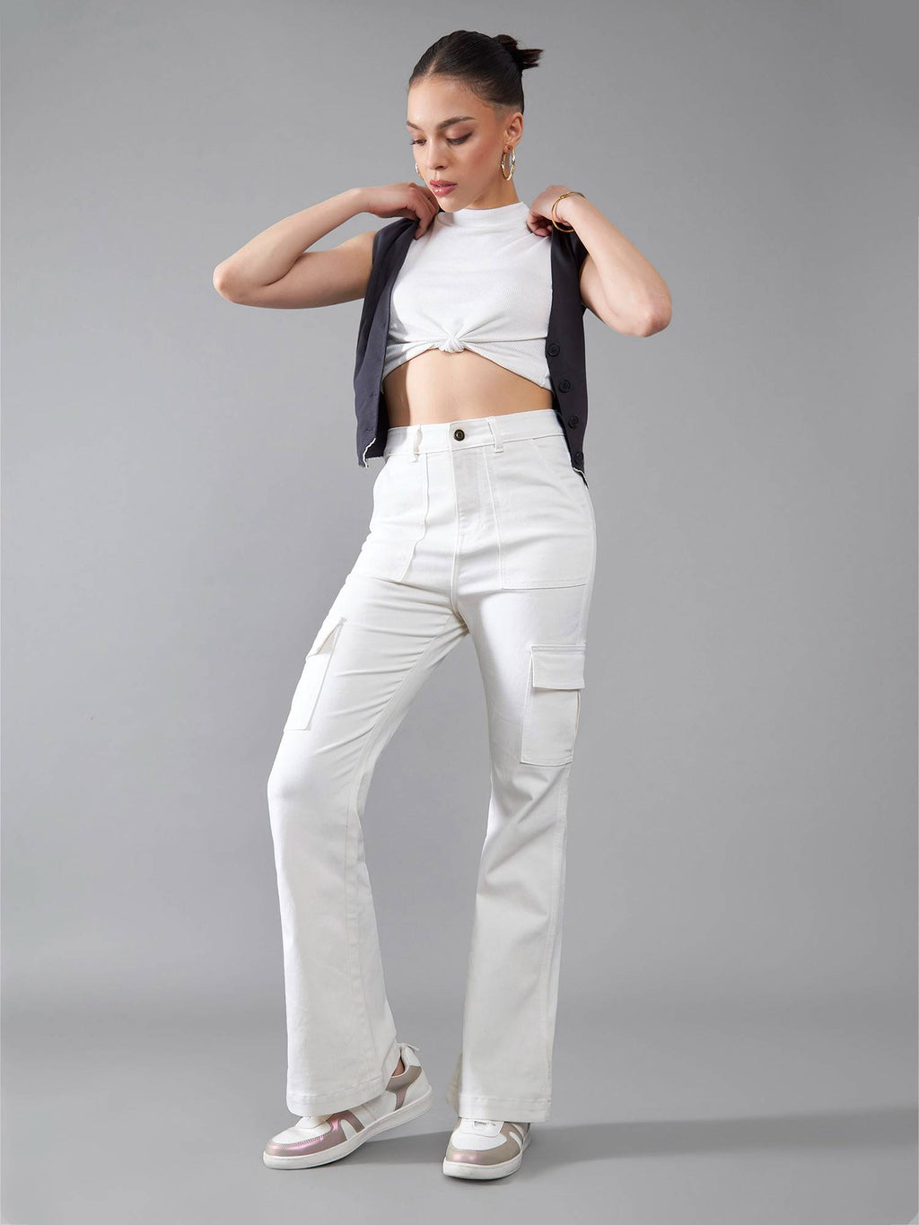 Womens Light Blue Bootcut High Rise Clean Look Regular Stretchable Denim Jeans | BT10 - view 18