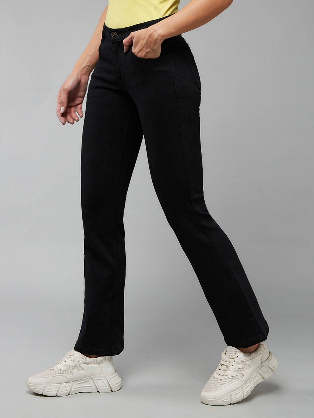 Womens Light Blue Bootcut High Rise Clean Look Regular Stretchable Denim Jeans | BT10 - view 20