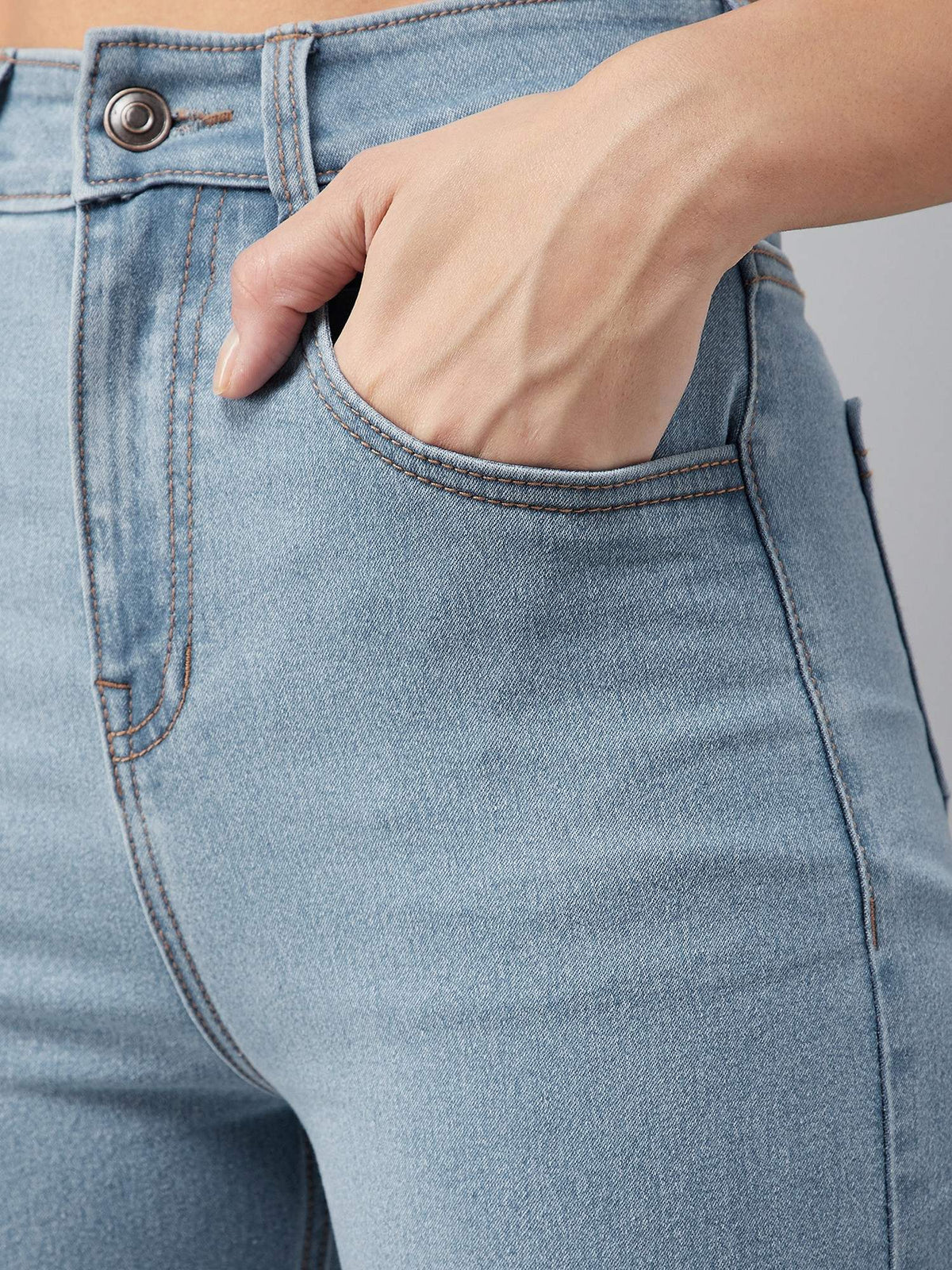 Womens Light Blue Bootcut High Rise Clean Look Regular Stretchable Denim Jeans | BT10 - view 5