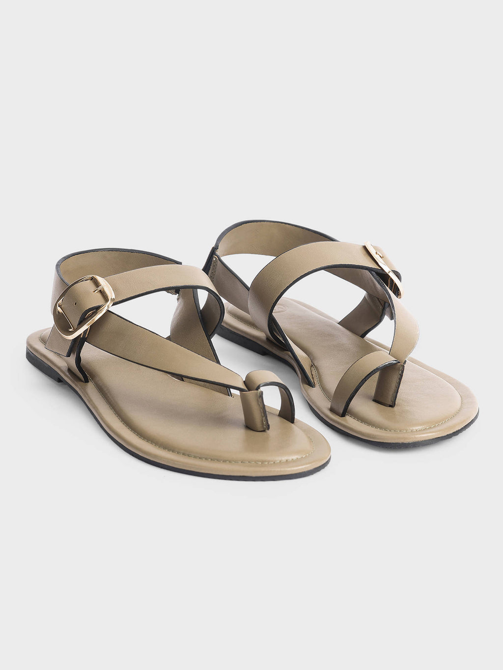 Womens Cream Solid One Toe Flat Sandals | SD89 - view 9