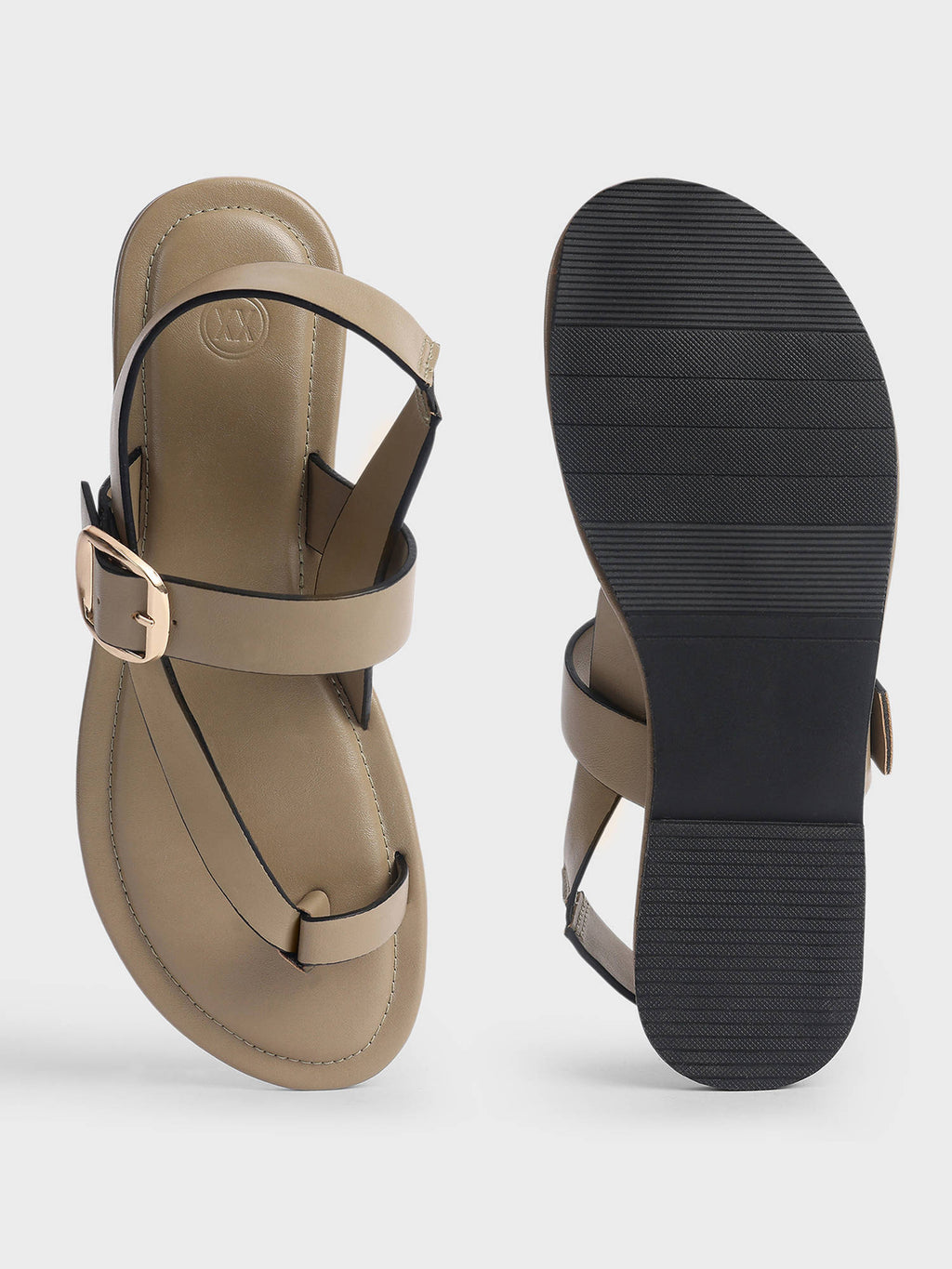 Womens Cream Solid One Toe Flat Sandals | SD89 - view 12