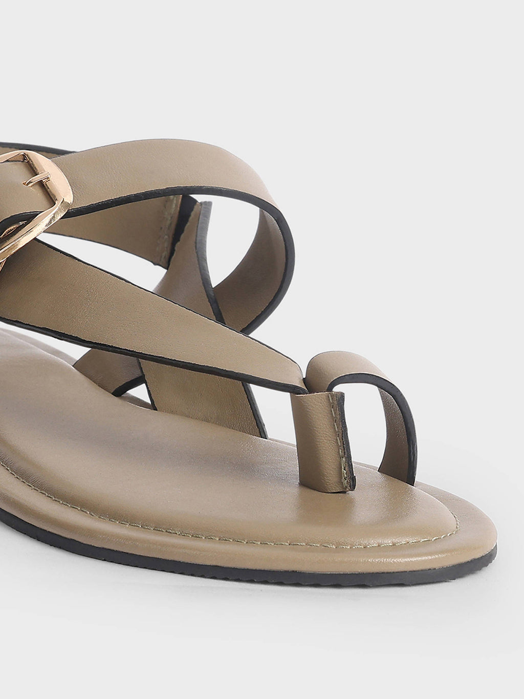 Womens Cream Solid One Toe Flat Sandals | SD89 - view 13