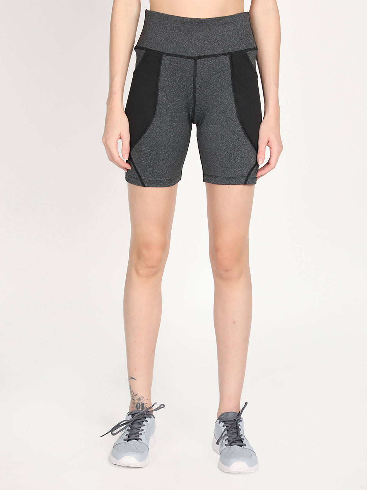 Colorblock Grey Activewear Shorts for Women - view 1