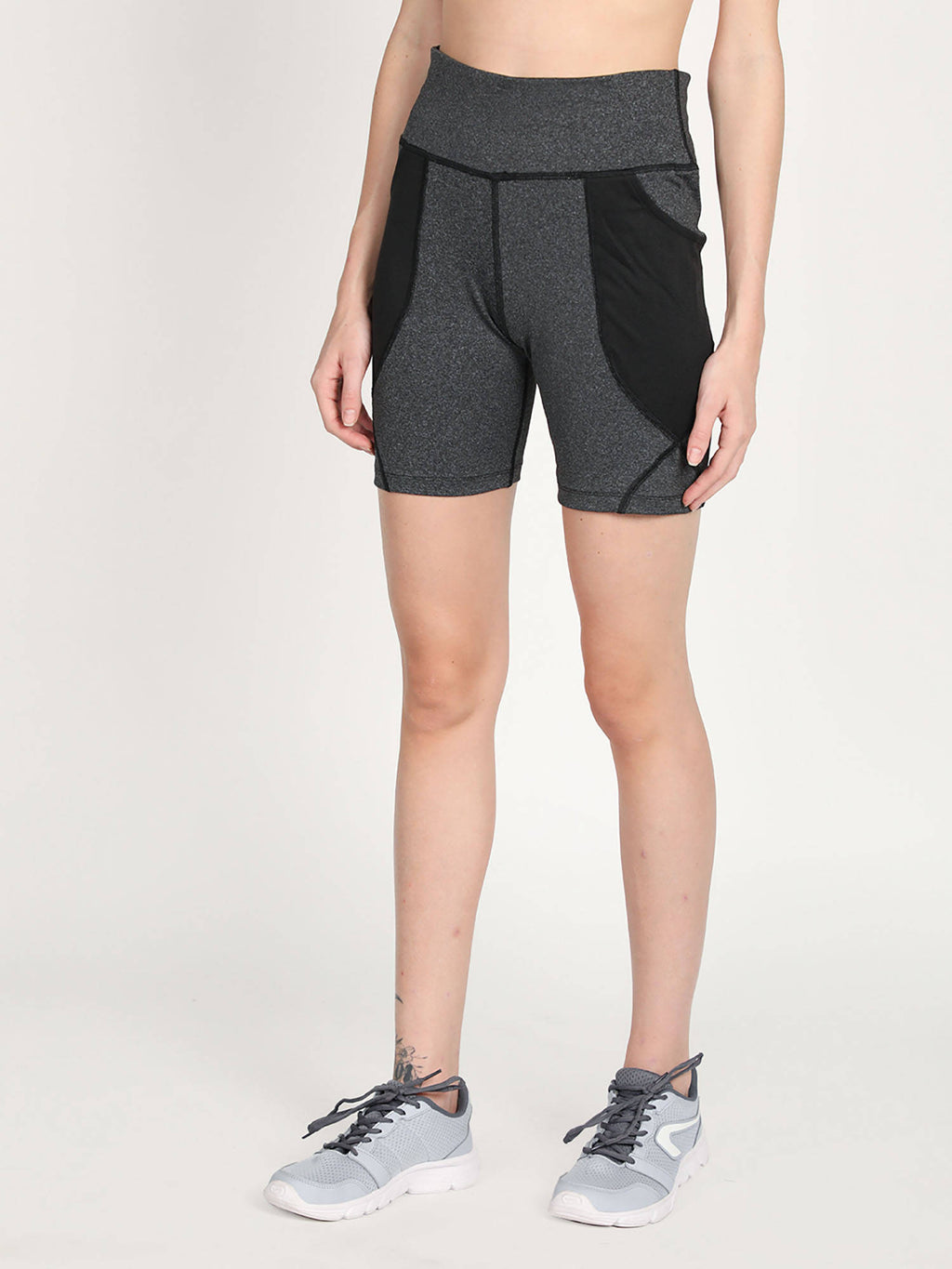 Colorblock Grey Activewear Shorts for Women - view 3