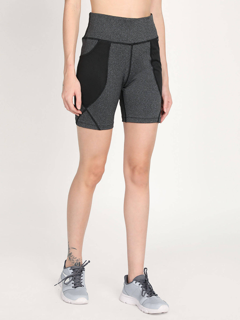 Colorblock Grey Activewear Shorts for Women - view 4