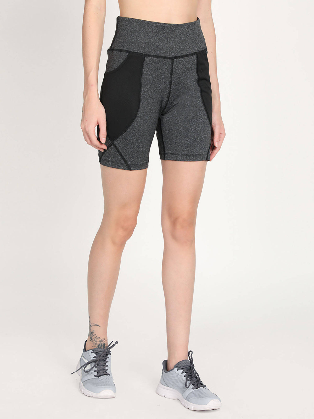Colorblock Grey Activewear Shorts for Women - view 4