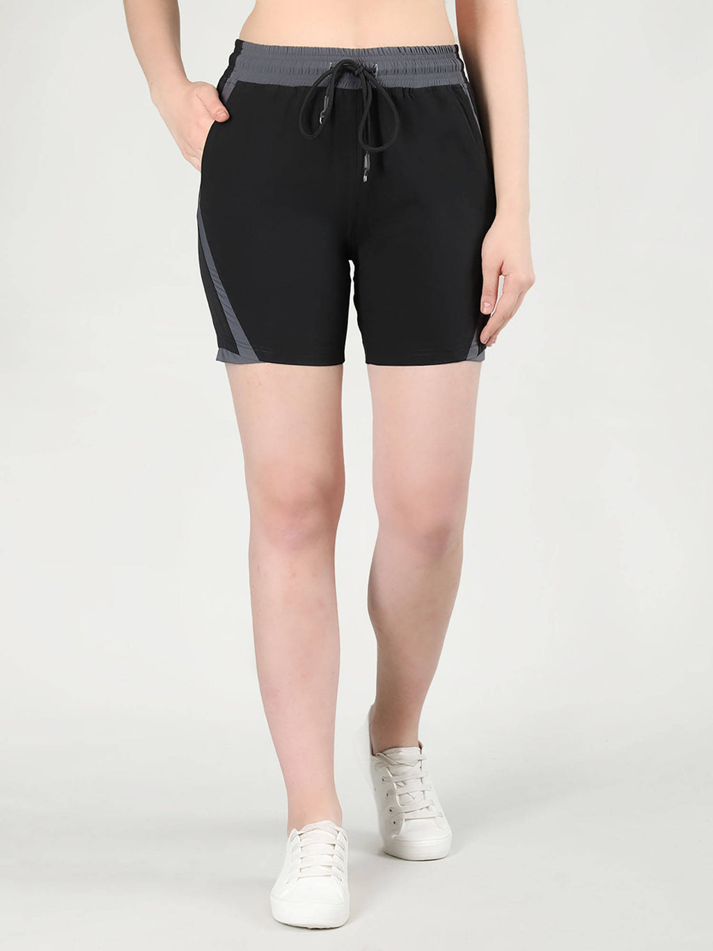 Solid Black Activewear Shorts for Women - view 1
