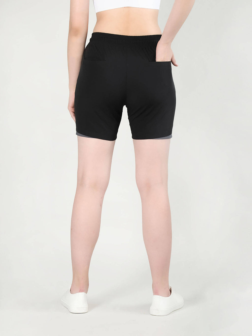 Solid Black Activewear Shorts for Women - view 2