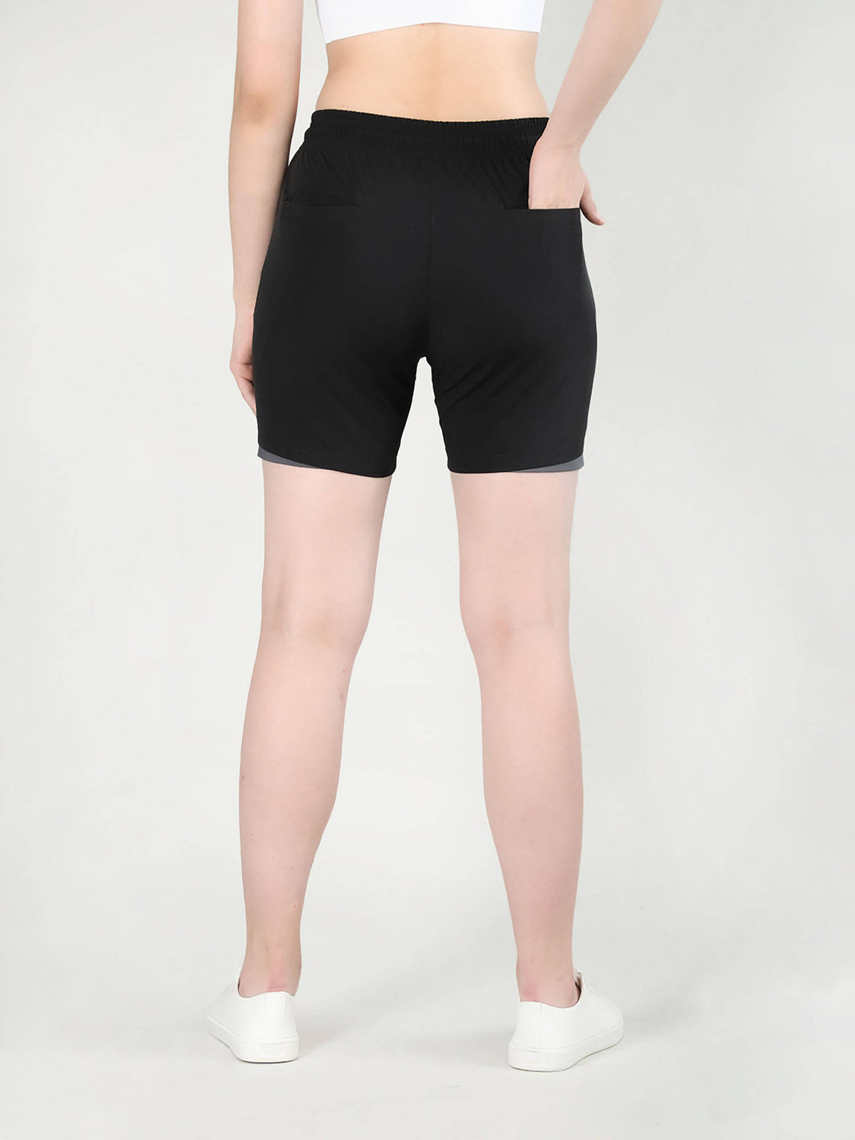 Solid Black Activewear Shorts for Women - view 2