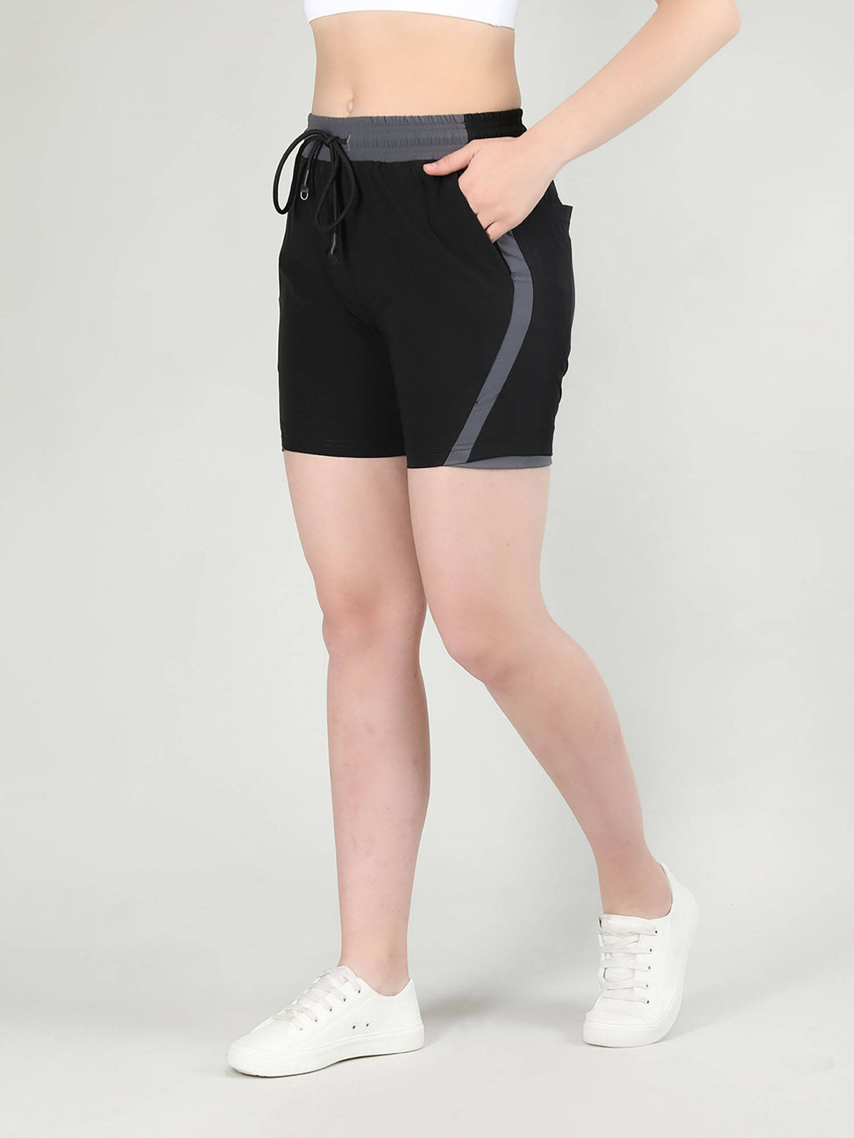 Solid Black Activewear Shorts for Women - view 3