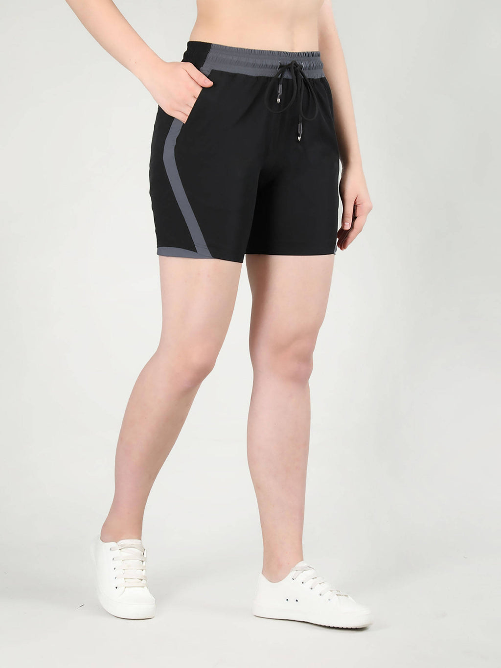 Solid Black Activewear Shorts for Women - view 4