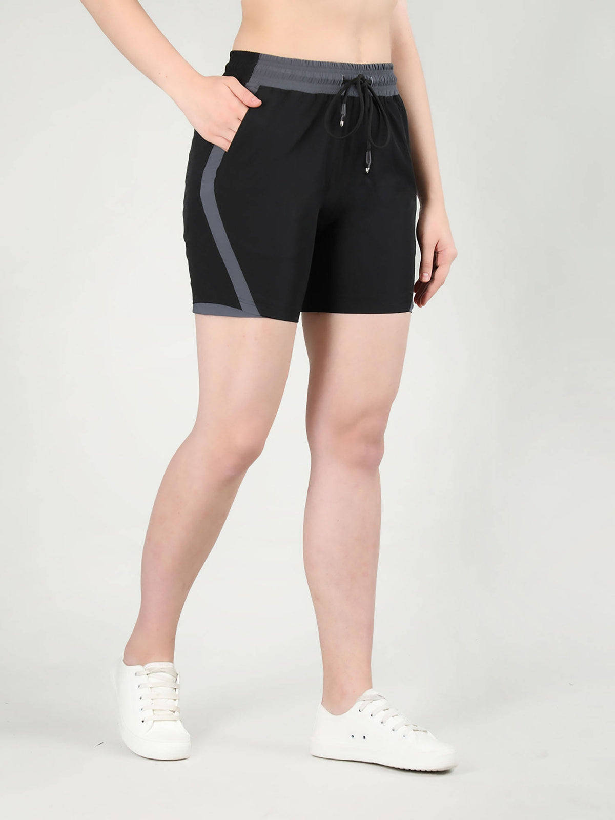 Solid Black Activewear Shorts for Women - view 4