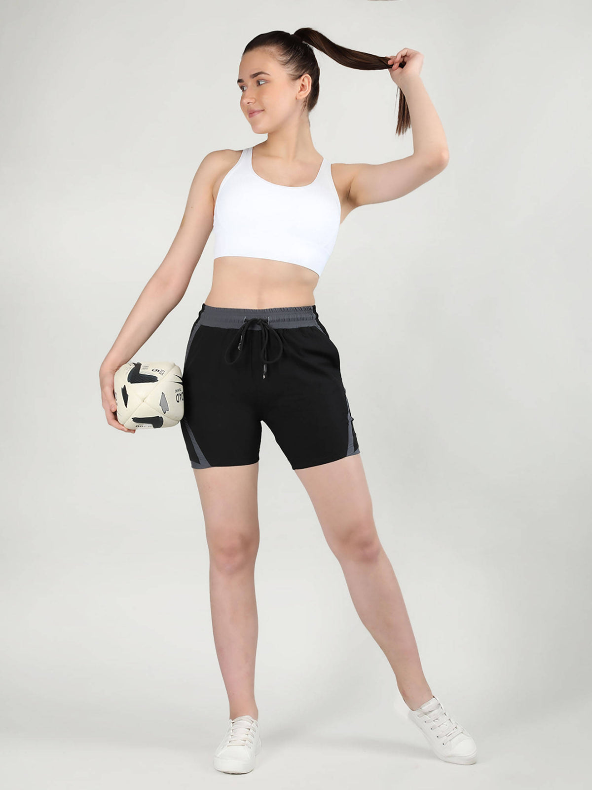 Solid Black Activewear Shorts for Women - view 5