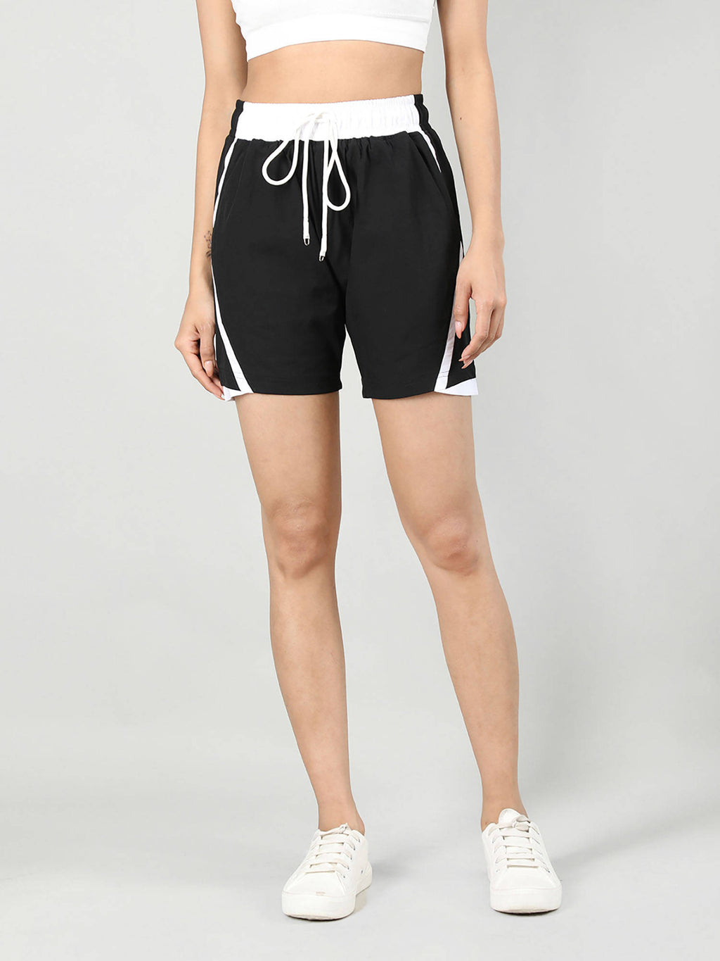 Solid Black Activewear Shorts for Women - view 1