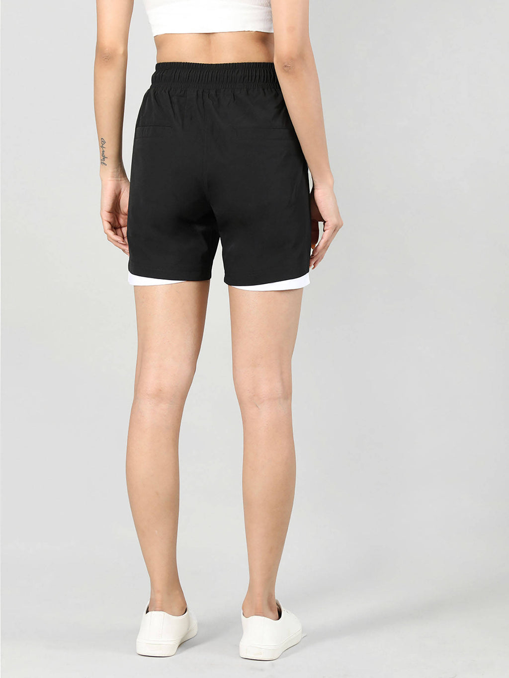 Solid Black Activewear Shorts for Women - view 2