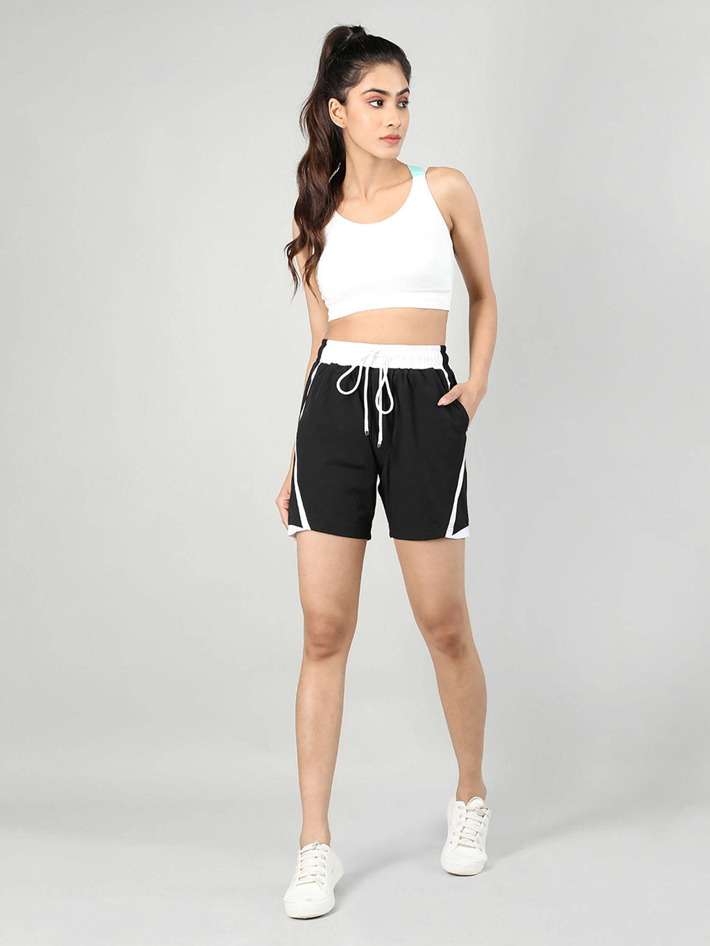 Solid Black Activewear Shorts for Women - view 5