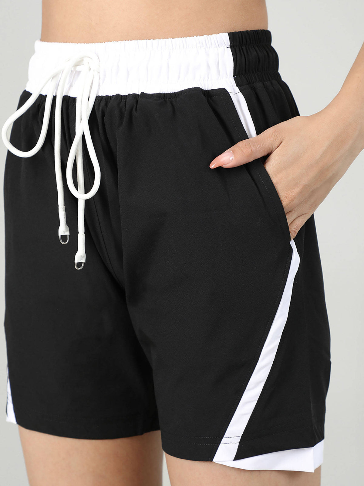 Solid Black Activewear Shorts for Women - view 6