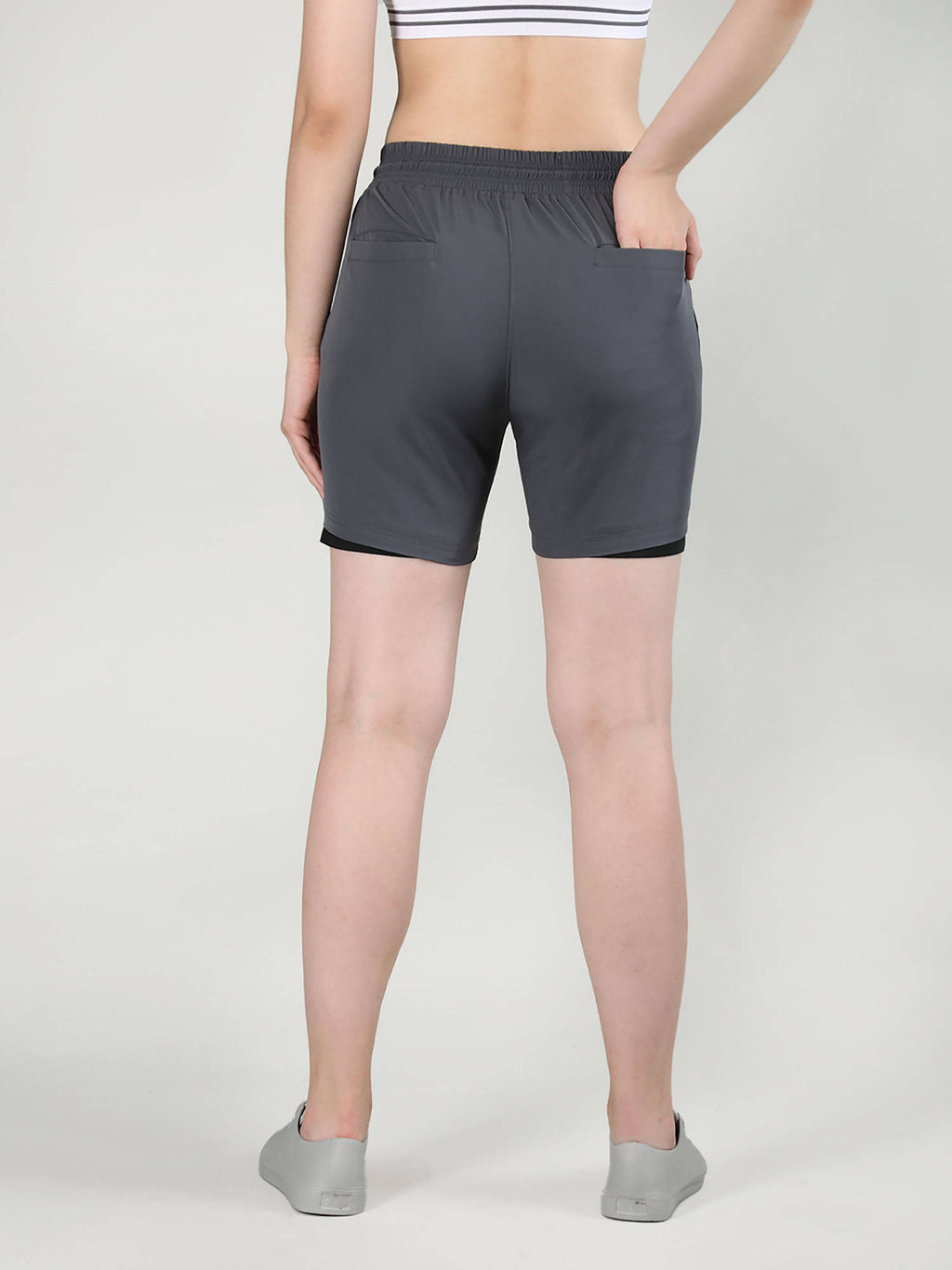 Solid Green Activewear Shorts for Women - view 8