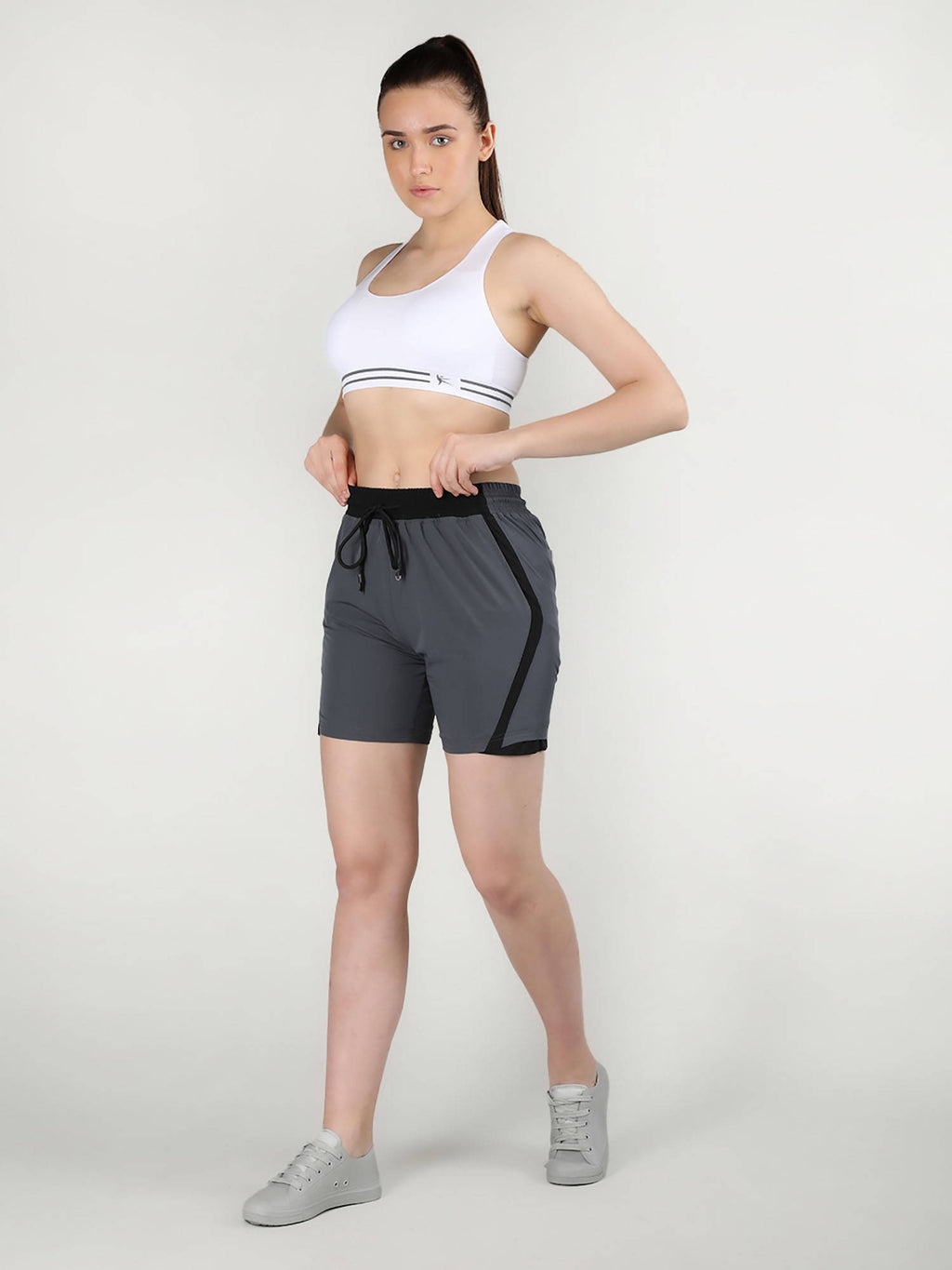 Solid Beige Activewear Shorts for Women - view 17