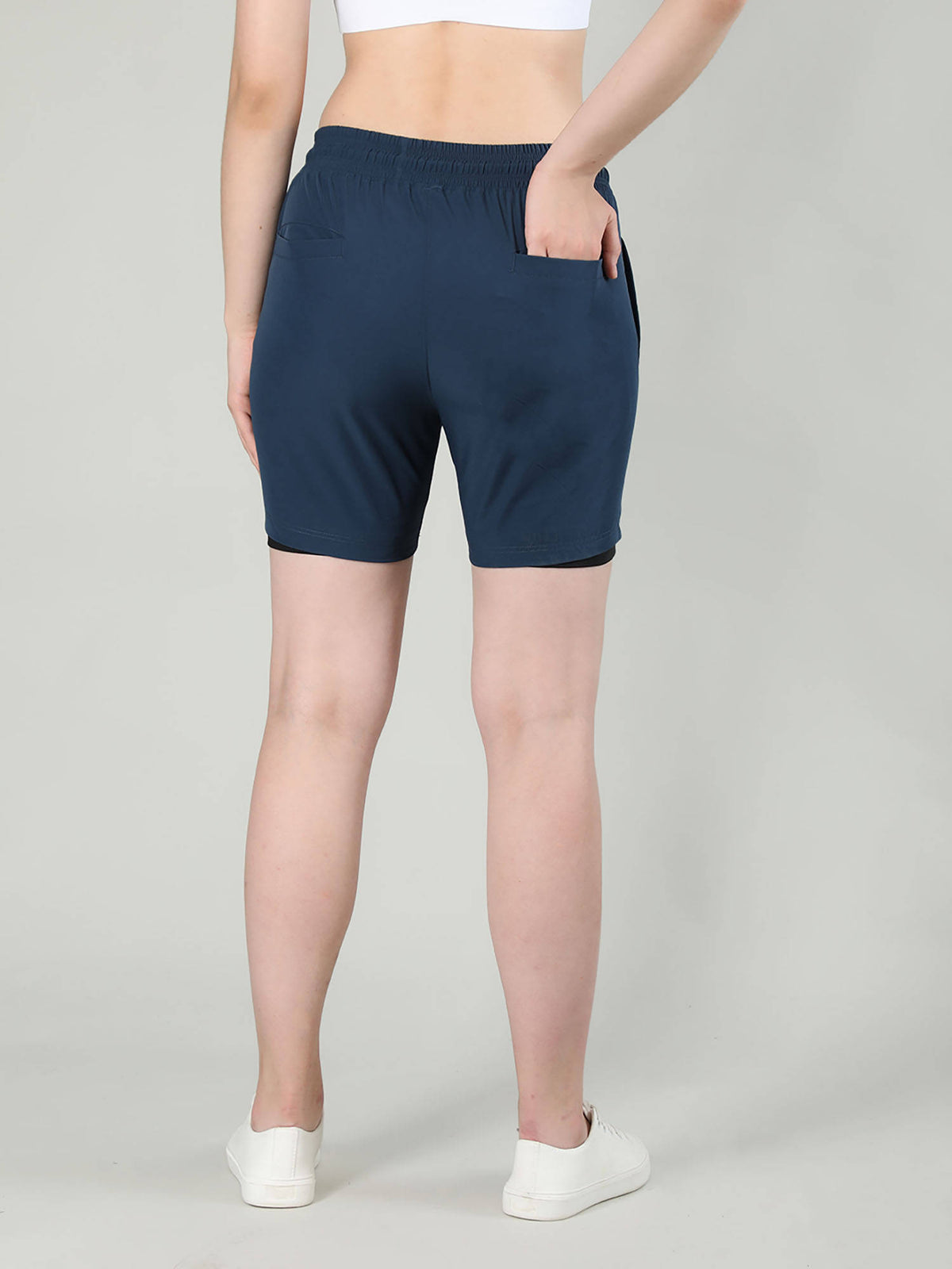 Solid Blue Activewear Shorts for Women - view 2