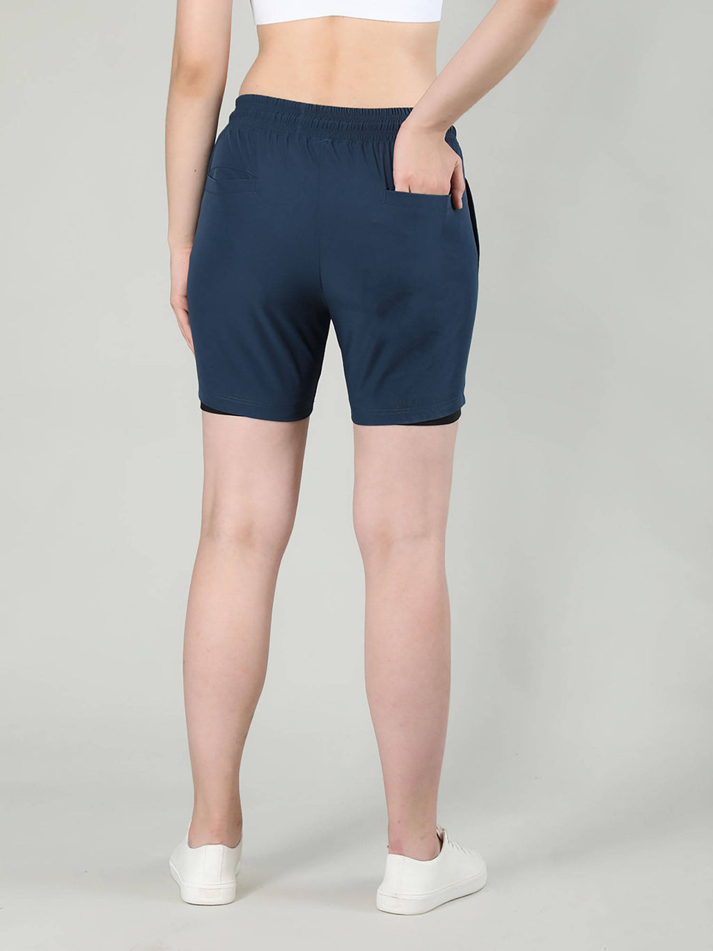 Solid Beige Activewear Shorts for Women - view 32