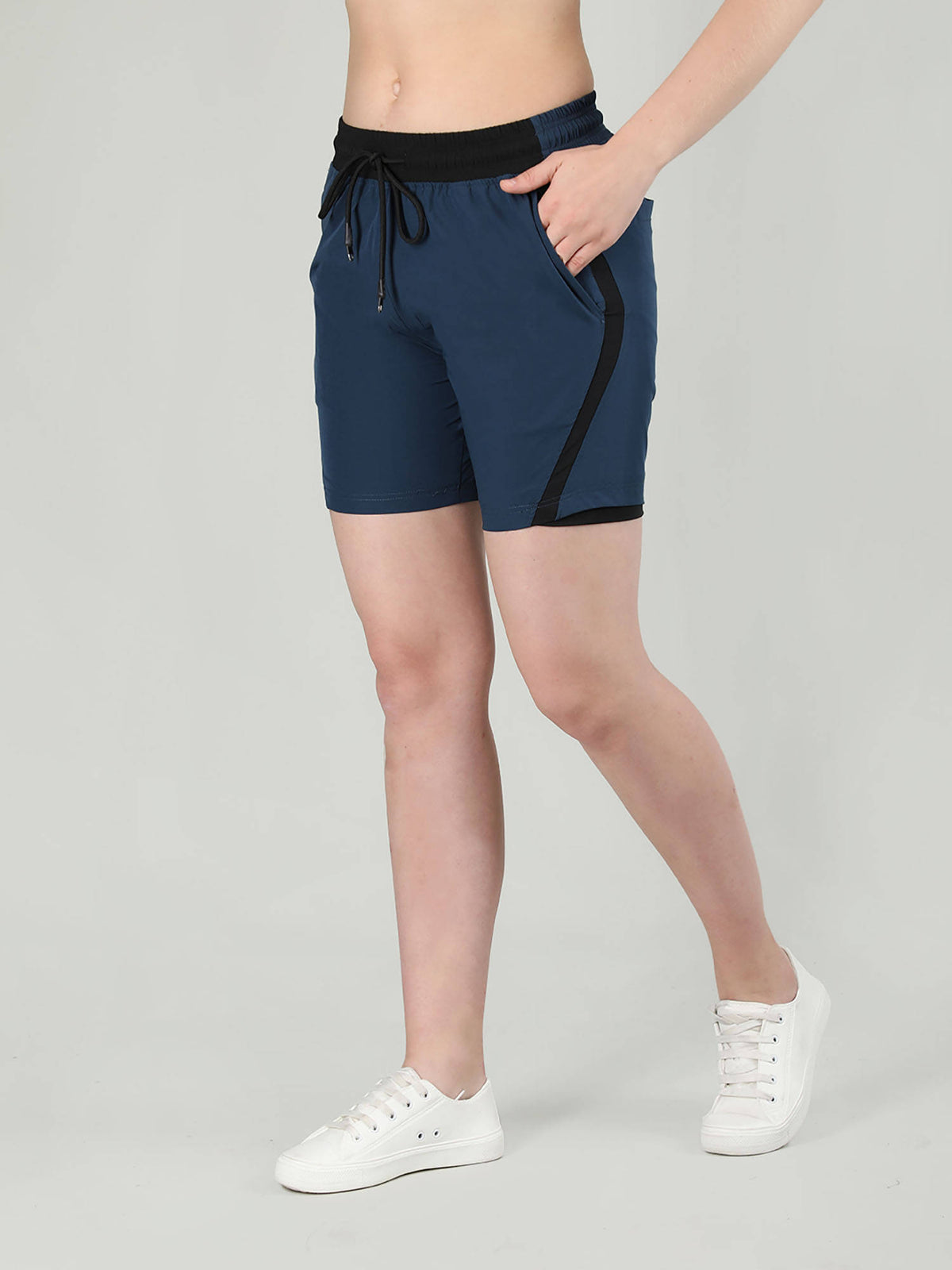 Solid Grey Activewear Shorts for Women - view 27