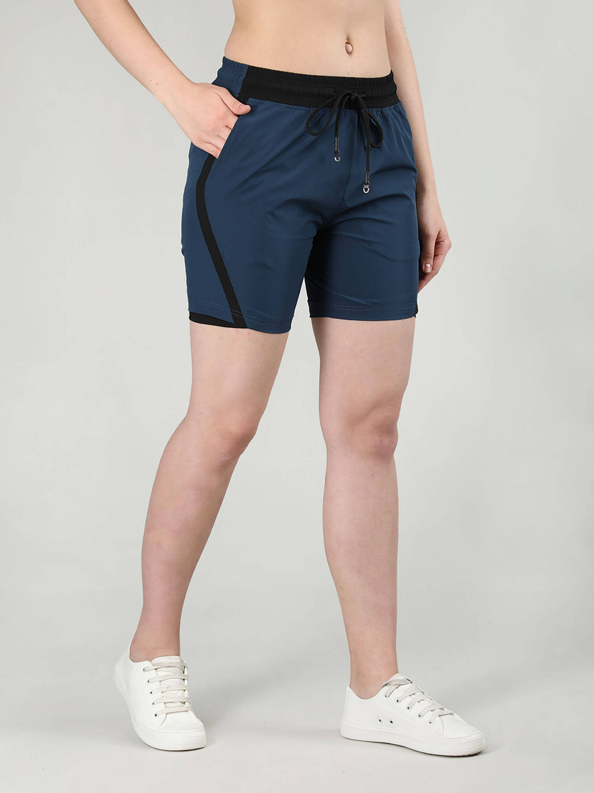 Solid Blue Activewear Shorts for Women - view 4