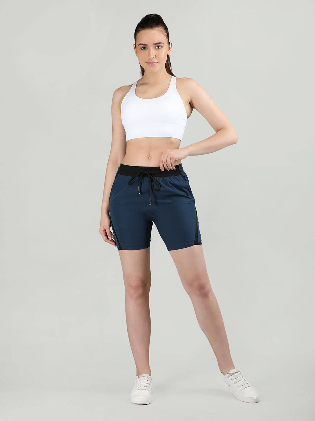 Solid Grey Activewear Shorts for Women - view 29