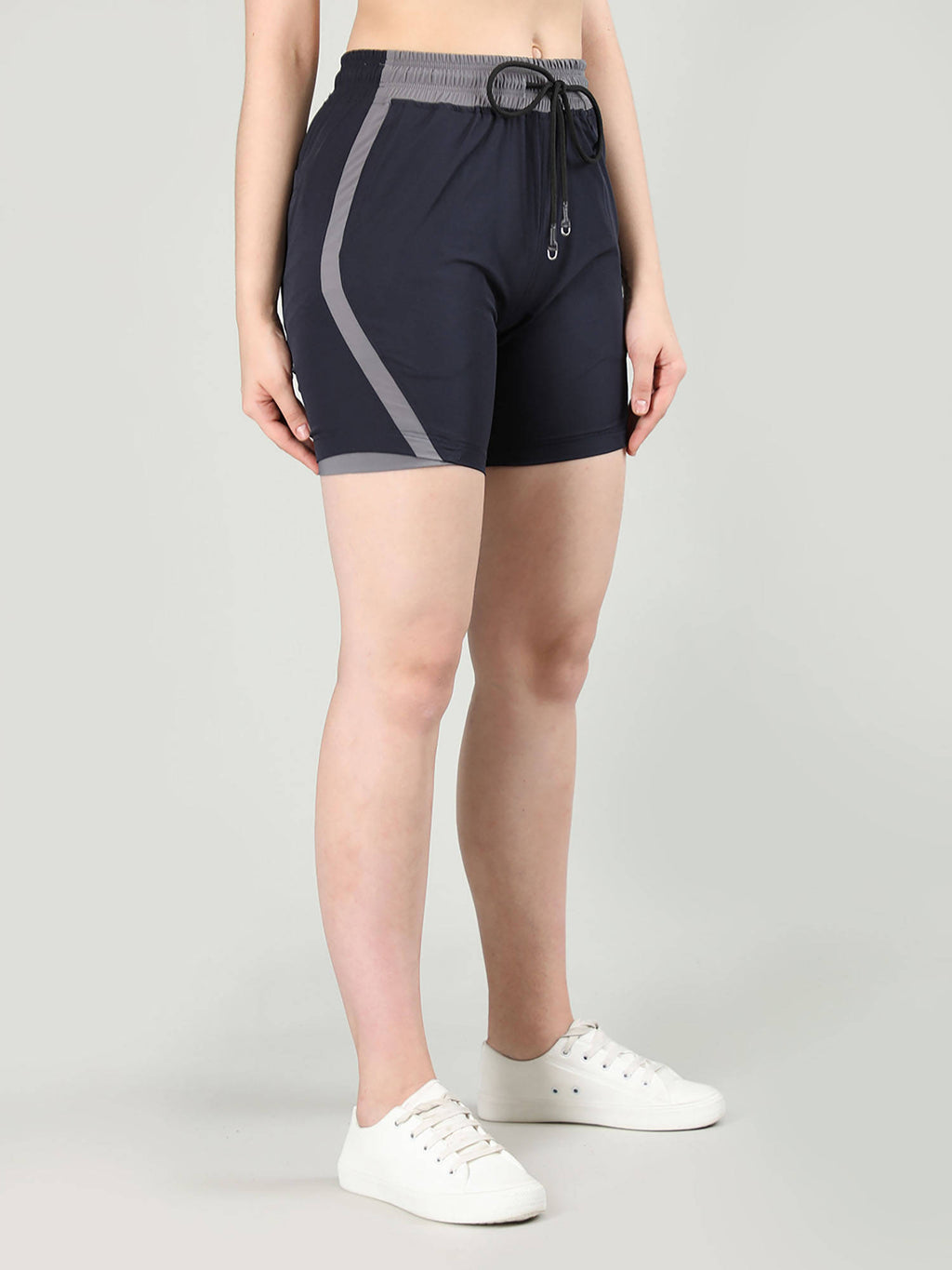Solid Navy Blue Activewear Shorts for Women - view 4