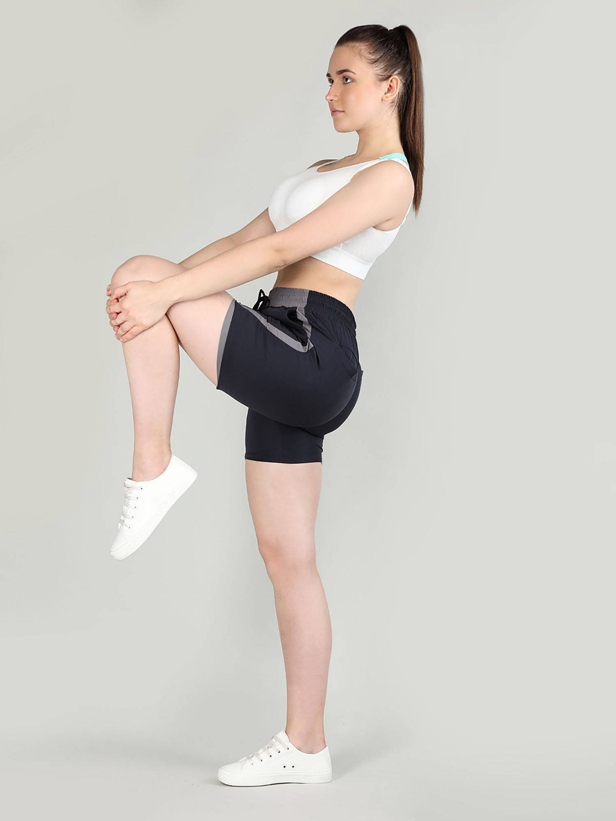 Solid Grey Activewear Shorts for Women - view 35