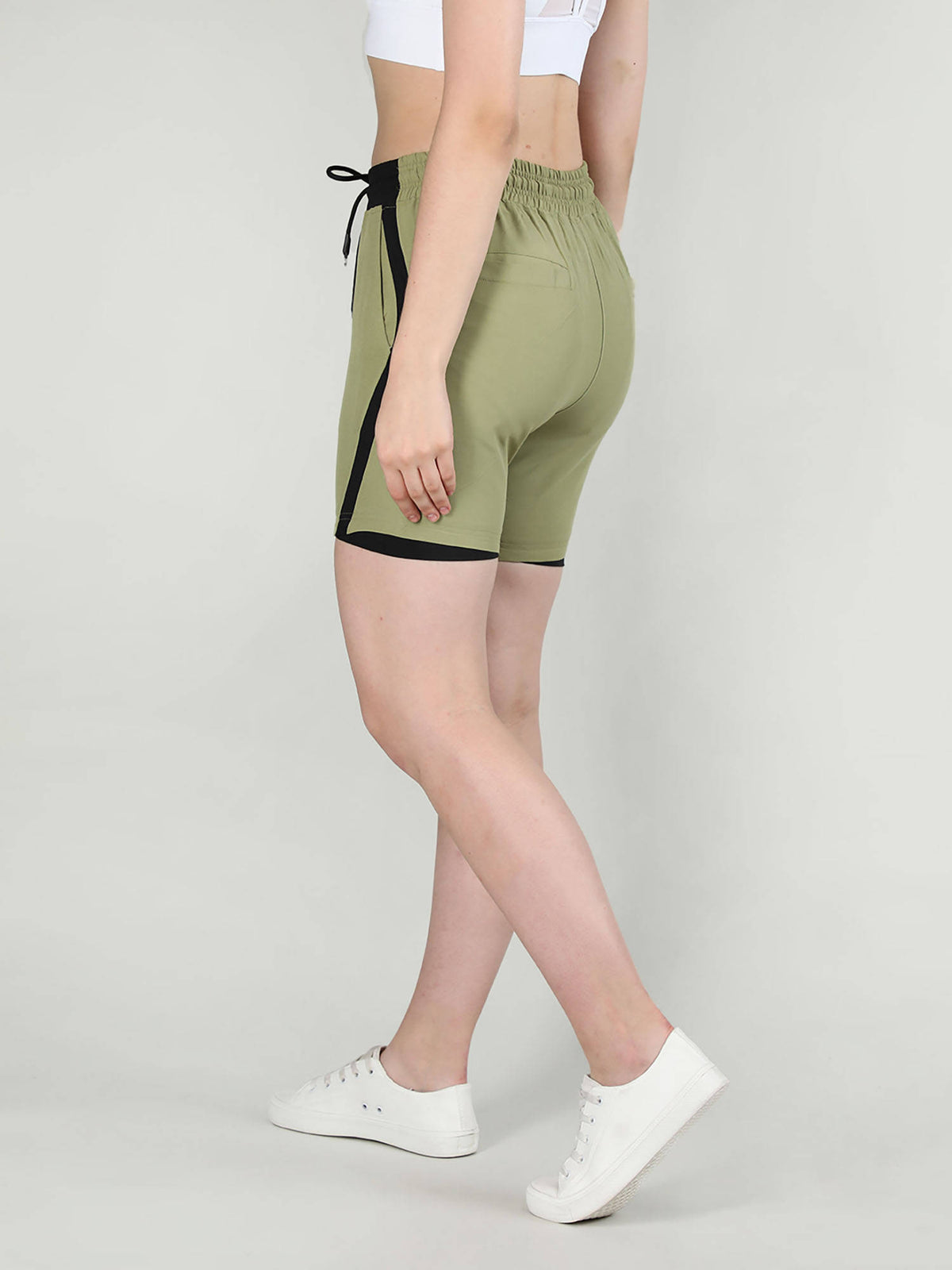 Solid Beige Activewear Shorts for Women - view 8