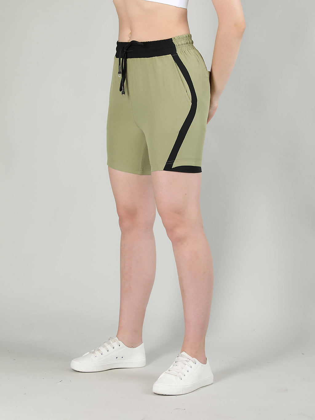 Solid Beige Activewear Shorts for Women - view 9