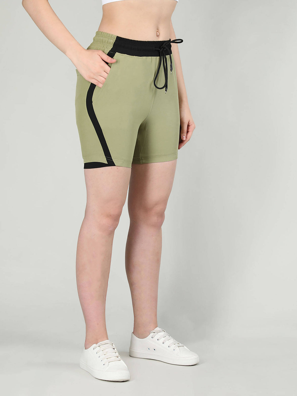 Solid Green Activewear Shorts for Women - view 4