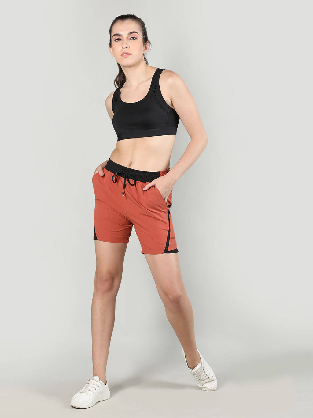 Solid Grey Activewear Shorts for Women - view 17