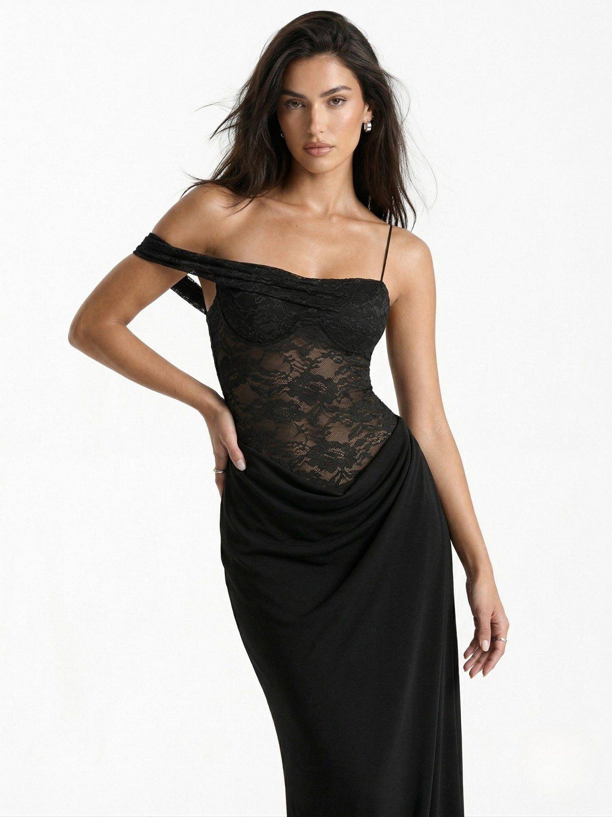 Black Lace Detail Dress | D56 - view 2