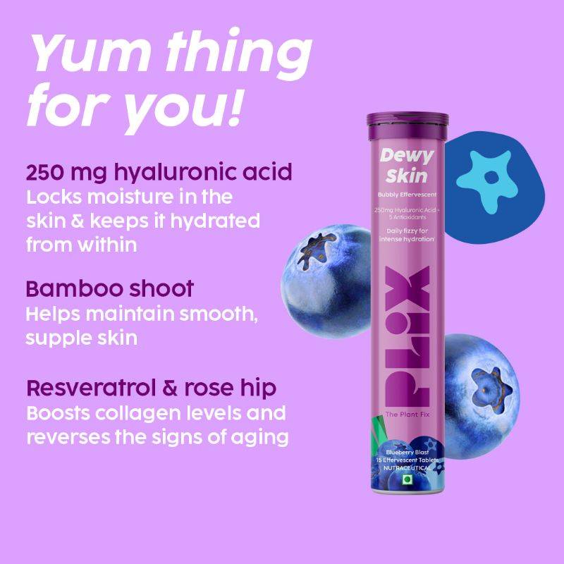 Hyaluronic Acid Effervescent Tablets For Skin Hydration and Reduce Fine Lines - Blueberry | PL1 - view 3