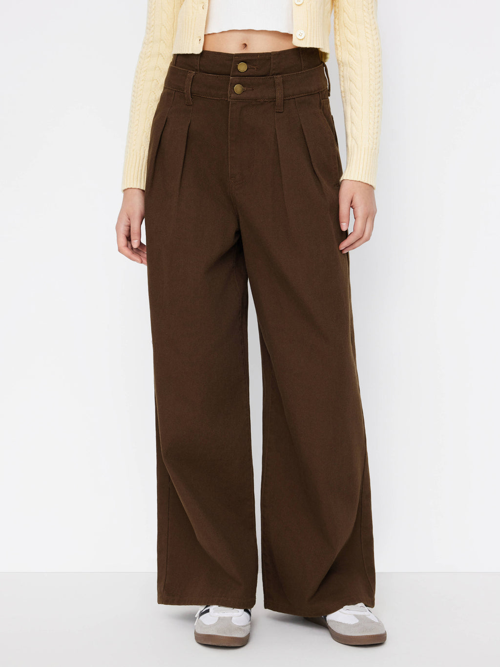 Double High Rise Solid Button Wide Leg Jeans | WL90 - view 15