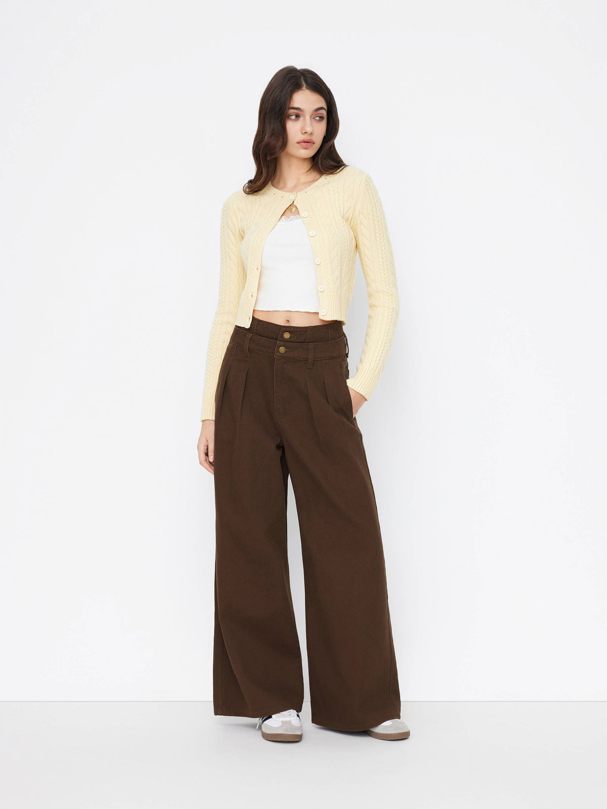 Double High Rise Solid Button Wide Leg Jeans | WL90 - view 18