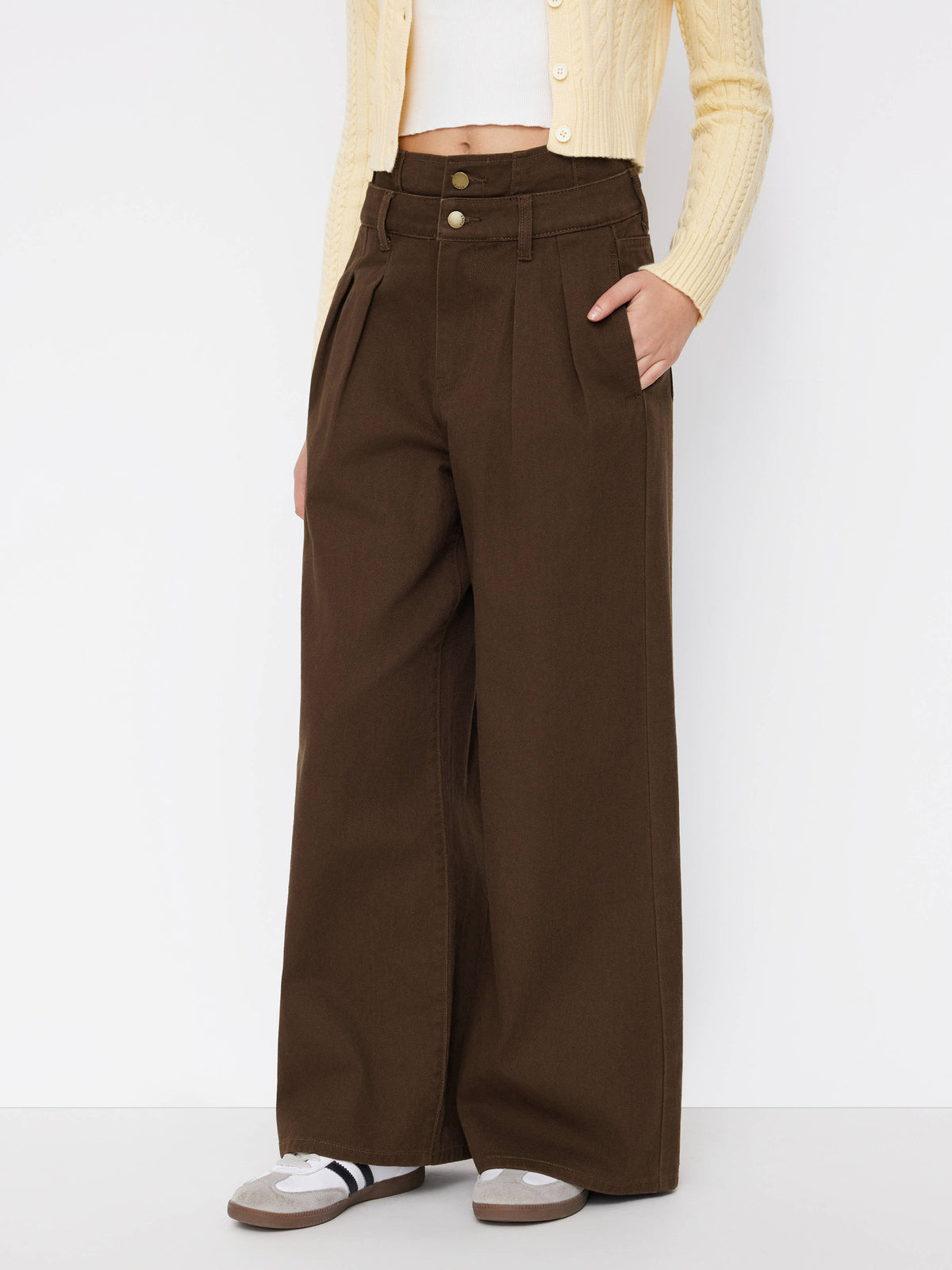 Double High Rise Solid Button Wide Leg Jeans | WL90 - view 20