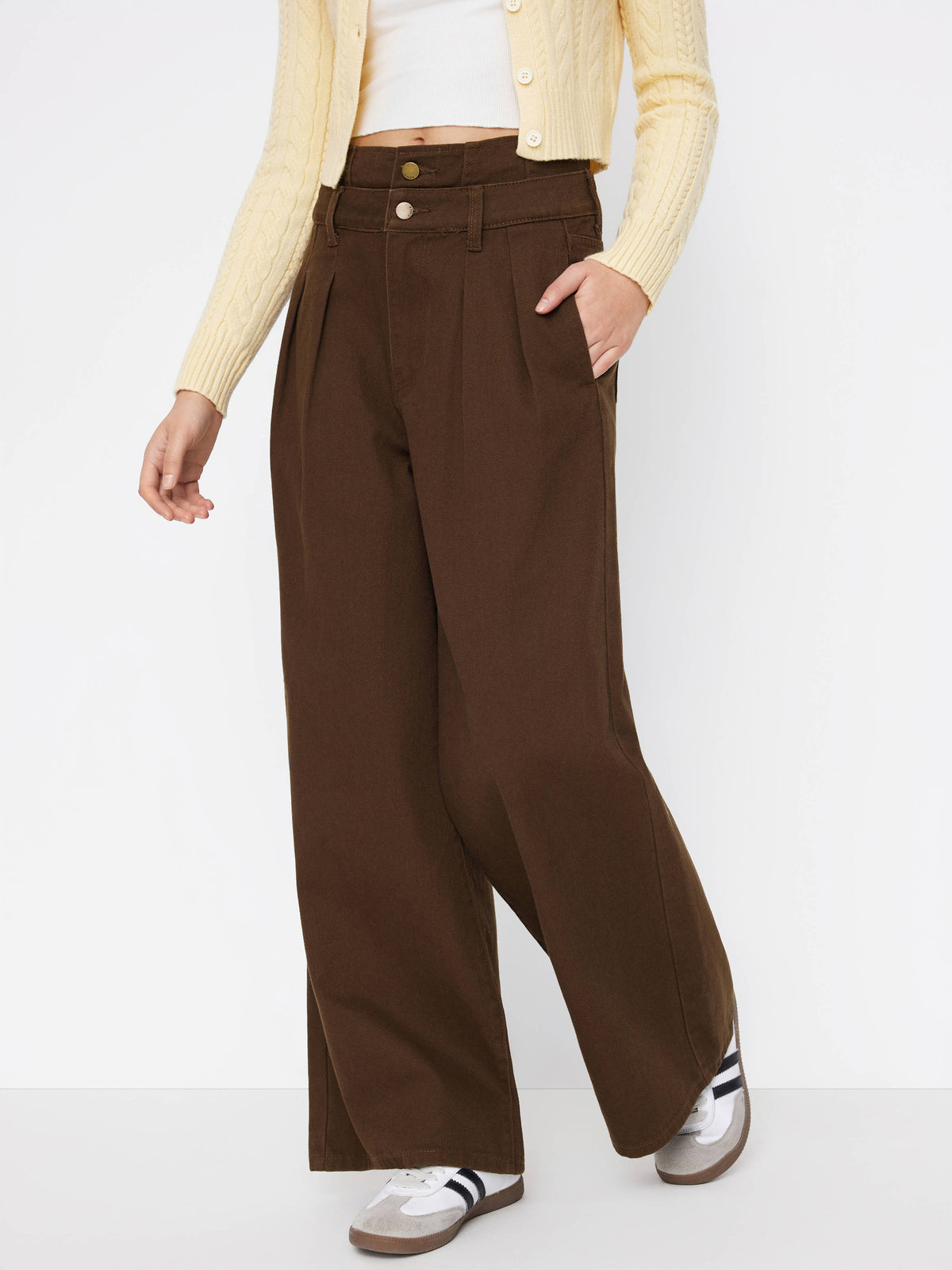 Double High Rise Solid Button Wide Leg Jeans | WL90 - view 21