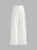 Double High Rise Solid Button Wide Leg Jeans | WL90 - view 29