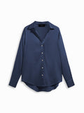 Satin Collar Solid Button Long Sleeve Blouse Top | S67 - view 12