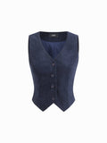 Corduroy V-neck Solid Button Blazer Vest | JC78 - view 7