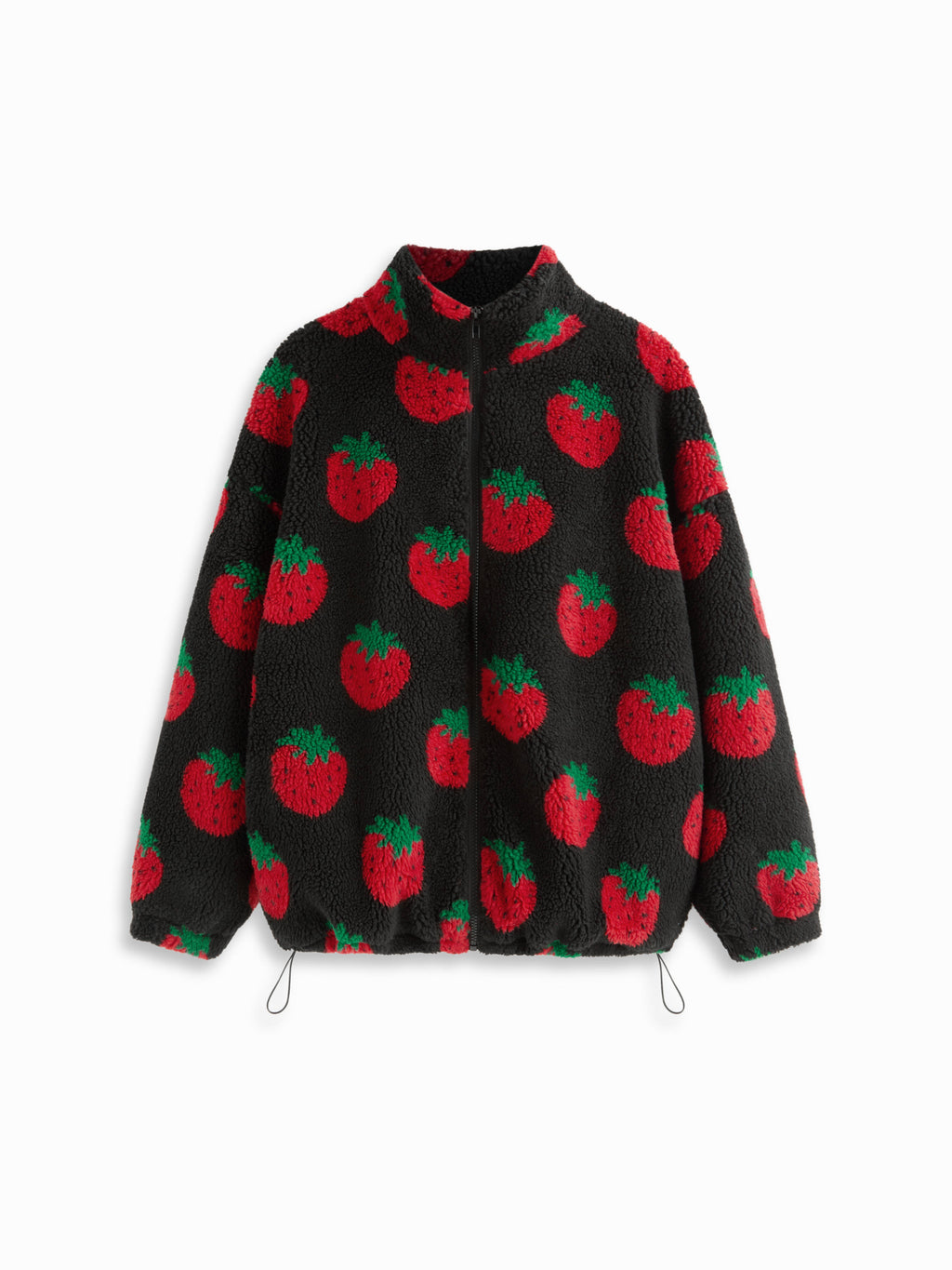 Fleece High Neck Strawberry Pocket Drawstring Oversized Jacket | JC78 - view 7