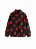 Fleece High Neck Strawberry Pocket Drawstring Oversized Jacket | JC78 - view 7