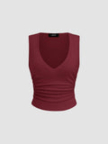 Cotton-blend V-neck Ruched Tank Top | TT98 - view 1
